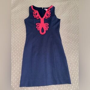 Lily Pulitzer navy dress with coral accent and gold hardware